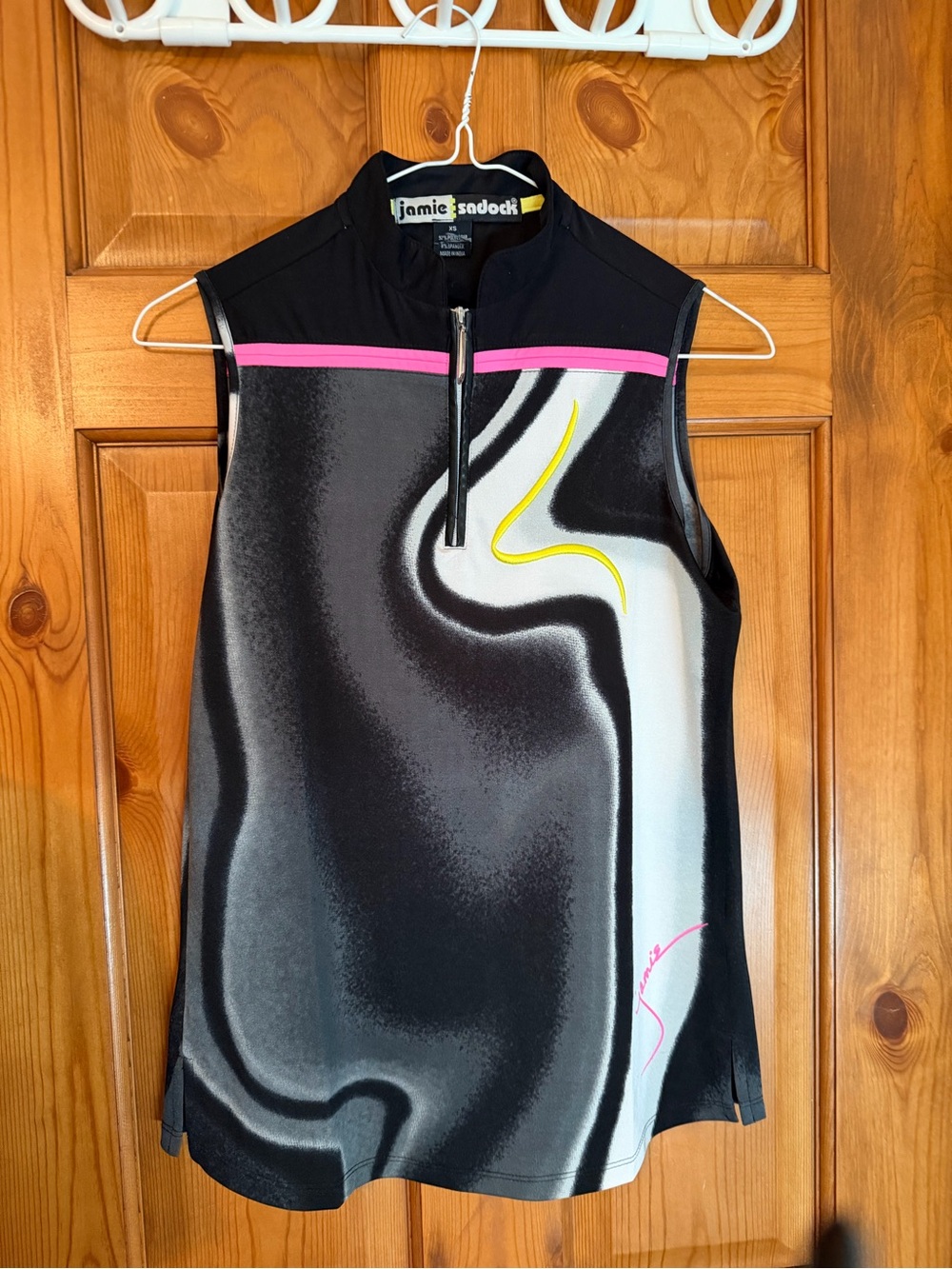 jamie sadock Black Swirl Sleeveless Golf Top with Pink and Yellow Accents